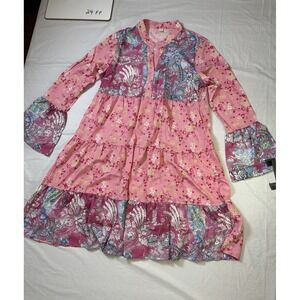 Womens multicolor long sleeve bell sleeve tiered floral dress size small‎